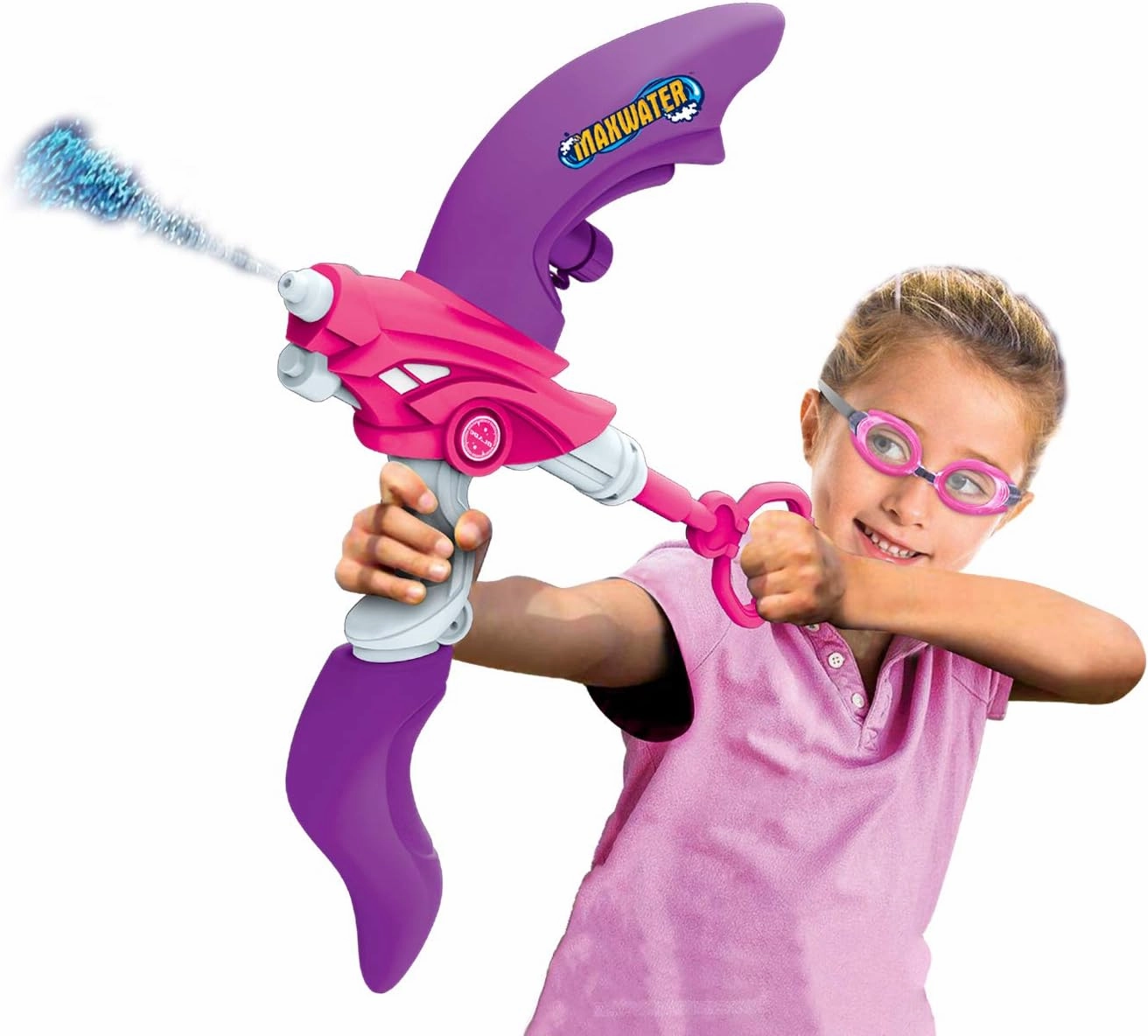 SainSmart Jr. Kids Squirt Water Gun Bow Toy with Swimming Goggle, Super Soaker Blaster Games Summer Outdoor Yard Activity with Capacity 800CC for Kids and Teens, Pink