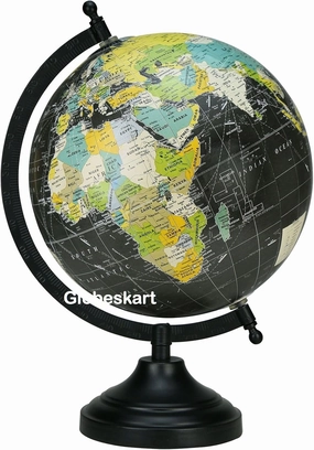 Samyuktha Educational/Antique Globe with Black Matt Arc and Base/World Globe/Home Decor/Office Decor/Gift Item / 8 inches (Black Yellow Ribbon)