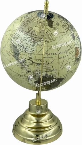 Samyuktha Educational/Antique Globe with Brass Antique Arc and Base/World Globe/Home Decor/Office Decor/Gift Item / 8 inches (Old Beige)