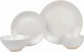 Sango Siterra 16-Piece Rustic White Stoneware Dinnerware Set – Service for 4, White with Glossy Speckle Overlay, for Everyday Dining & Entertainment, Microwave & Dishwasher Safe
