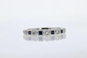 Sapphire Stackable Band With Diamond Station 14K White Gold