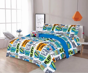 Sapphire Home 6 Piece Gamer Bedding Set Twin, Bed in a Bag, Kids Comforter Set with Bed Sheets, Pillow Case, Toy Pillow, Toddler Bedroom Kit, Video Game Bedding, Twin Size