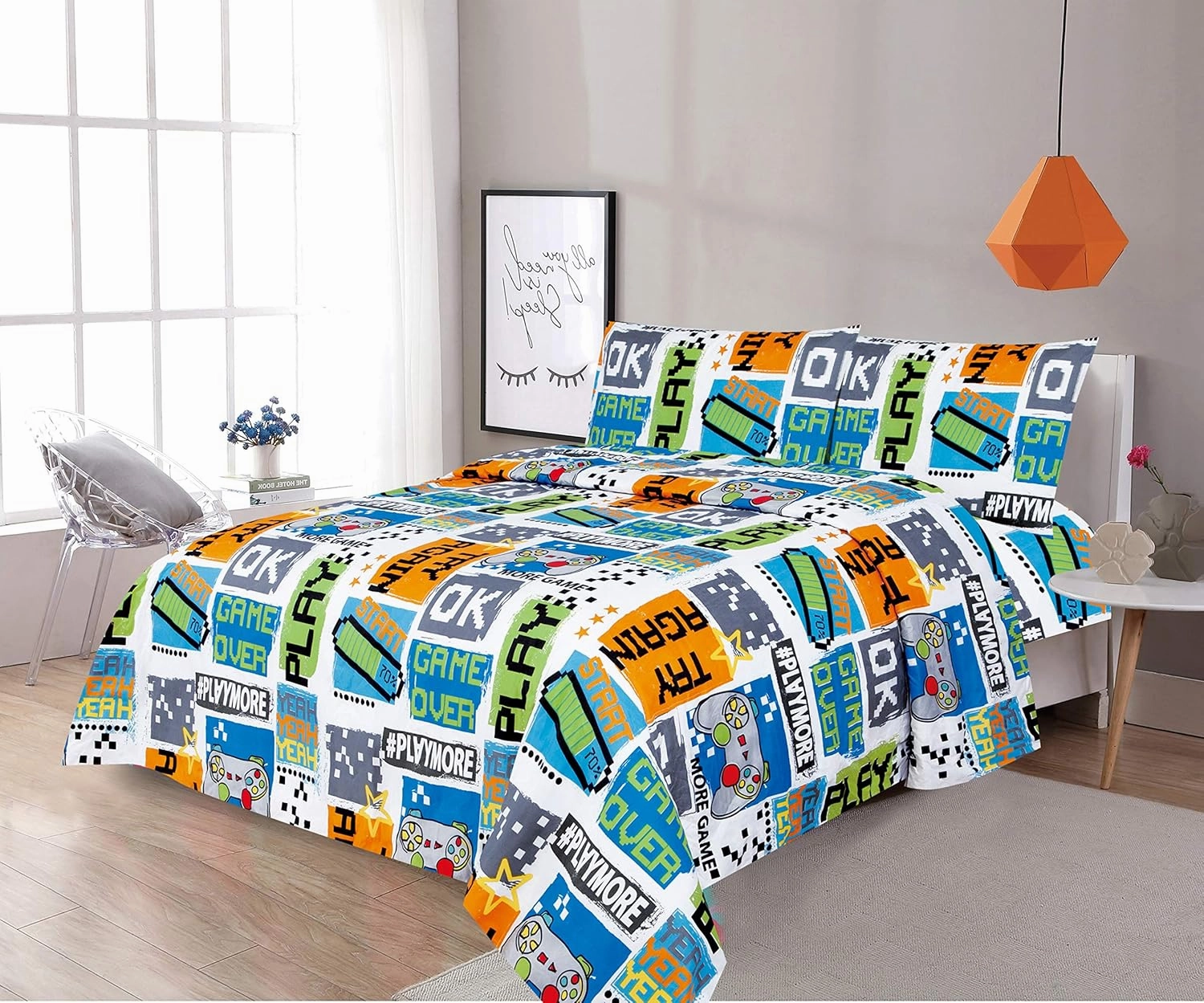 Sapphire Home 6 Piece Gamer Bedding Set Twin, Bed in a Bag, Kids Comforter Set with Bed Sheets, Pillow Case, Toy Pillow, Toddler Bedroom Kit, Video Game Bedding, Twin Size