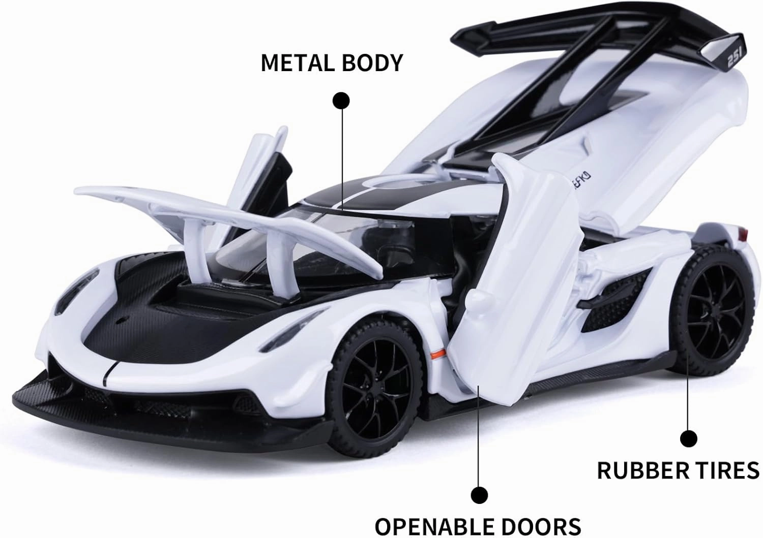 SASBSC Toy Cars for 3  Year Old Boys Car Toys with Light and Sound Diecast Metal Toy Car for Kids Ages 3-12 1/32 Collectable Super Car Model (White)