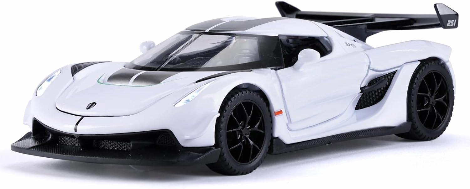 SASBSC Toy Cars for 3  Year Old Boys Car Toys with Light and Sound Diecast Metal Toy Car for Kids Ages 3-12 1/32 Collectable Super Car Model (White)
