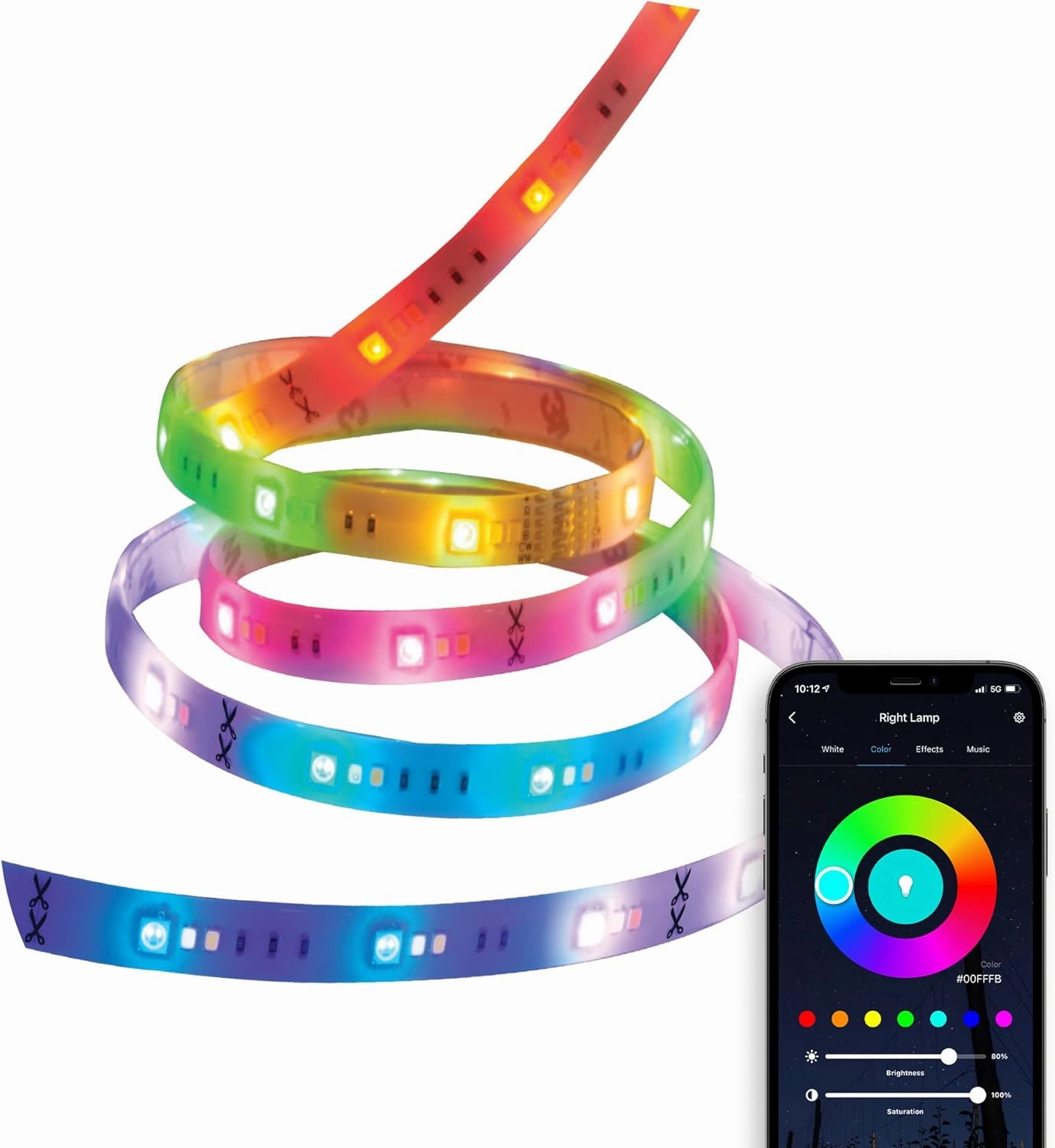 Satco Starfish S11263 WiFi Smart LED 6 Foot Color Changing Indoor Tape Light Strip, Works with Siri, Alexa, Google Assistant, SmartThings, 20 Watt, 120 Volt, 1600 Lumens