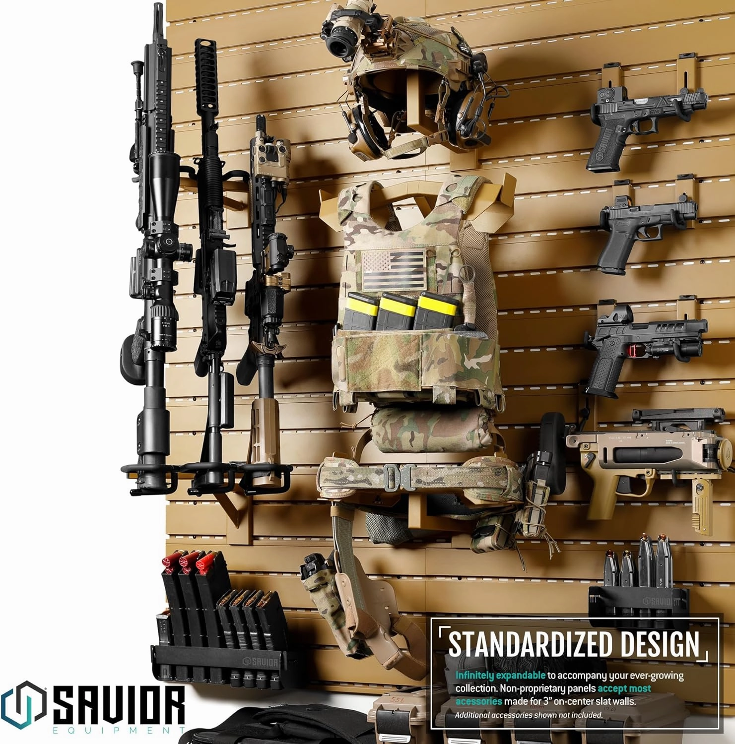 Savior Equipment Wall Rack System Tactical Vest Attachment Gear Wall Mount Display Rack Organizer, Adjustable Width, Heavy-Duty Steel Construction Hold Up to 40 lbs