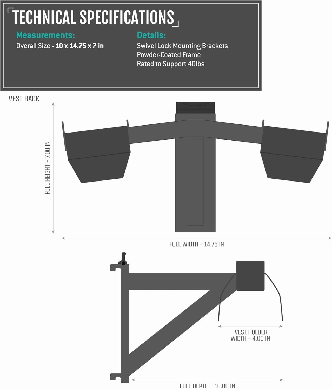 Savior Equipment Wall Rack System Tactical Vest Attachment Gear Wall Mount Display Rack Organizer, Adjustable Width, Heavy-Duty Steel Construction Hold Up to 40 lbs