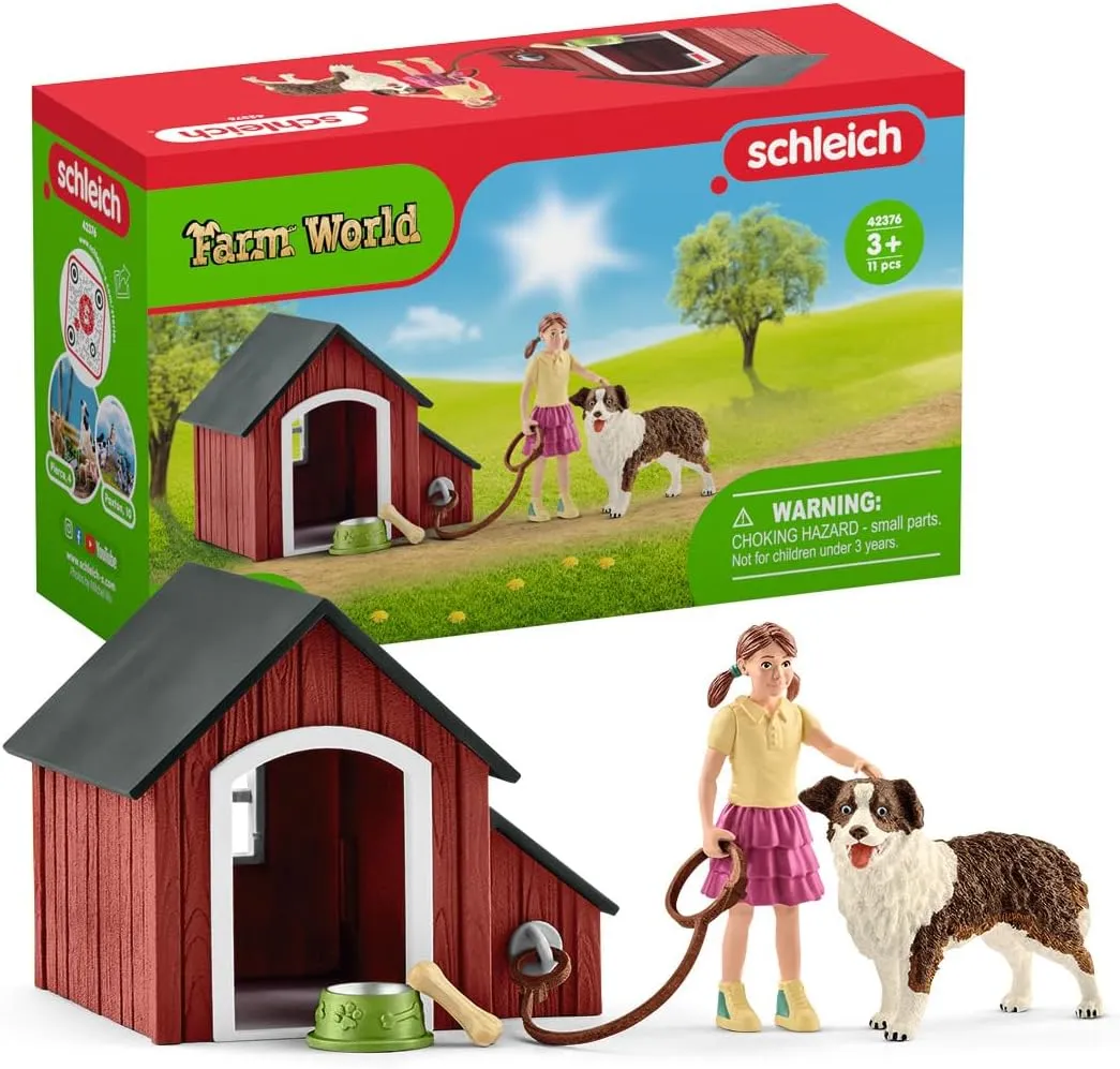 Schleich Farm World, Animal Toys for Kids, Kennel with Dog Toy and House 5-Piece Set, Ages 3 