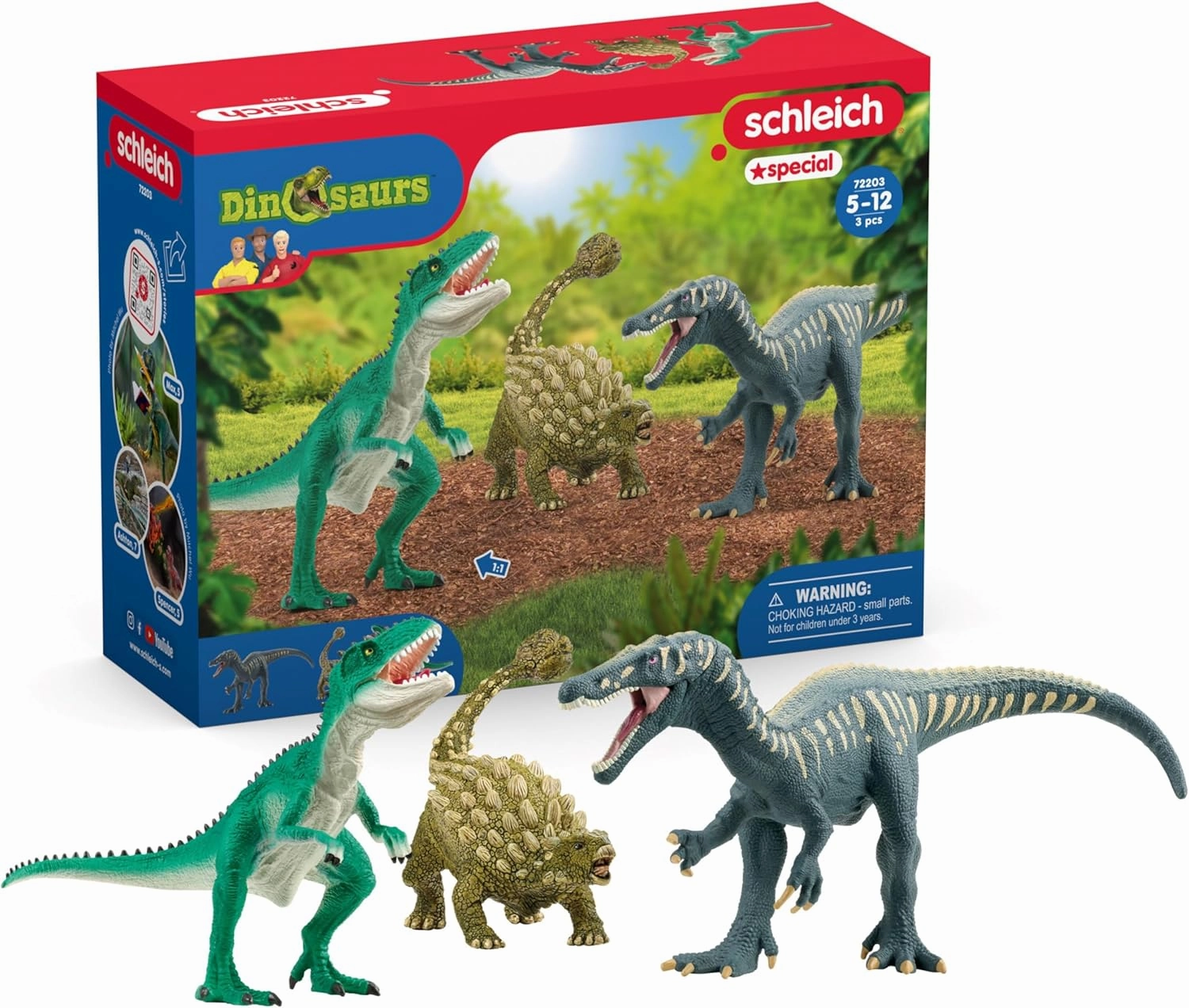 Schleich Dinosaurs - Attack of The Dinosaurs Trio Playset - Dinosaur Toys for Boys and Girls - Dino Figurines for Kids Ages 5 