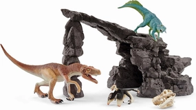 Schleich Dinosaurs, Dinosaur Gifts for Boys and Girls, Dinosaur Playset Cave and Realistic Dinosaur Figures, 7 pieces, Ages 4 