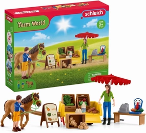 Schleich Farm World — Sunny Day Mobile Farm Stand Playset, Farm Play Set with Farmer Dolls, Horse and Mobile Produce Stand, Farm Animal Toys for Kids Ages 3 