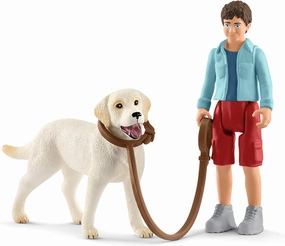 Schleich Farm World, Animal Toys for Boys and Girls Ages 3-8, 3-Piece Playset, Dog Walker with Labrador Retriever