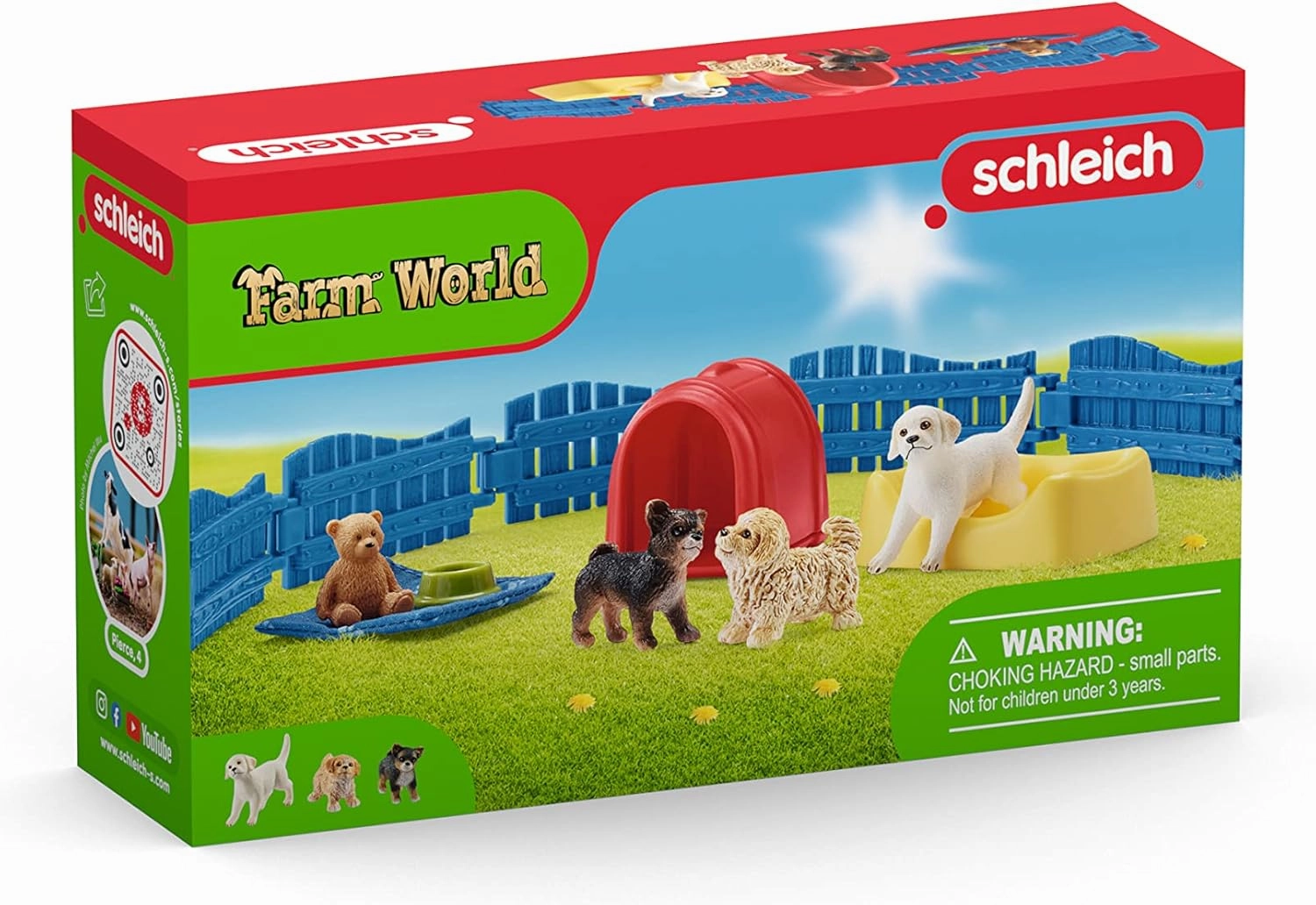 Schleich Farm World Puppy Pen 13-piece Educational Playset for Kids Ages 3-8