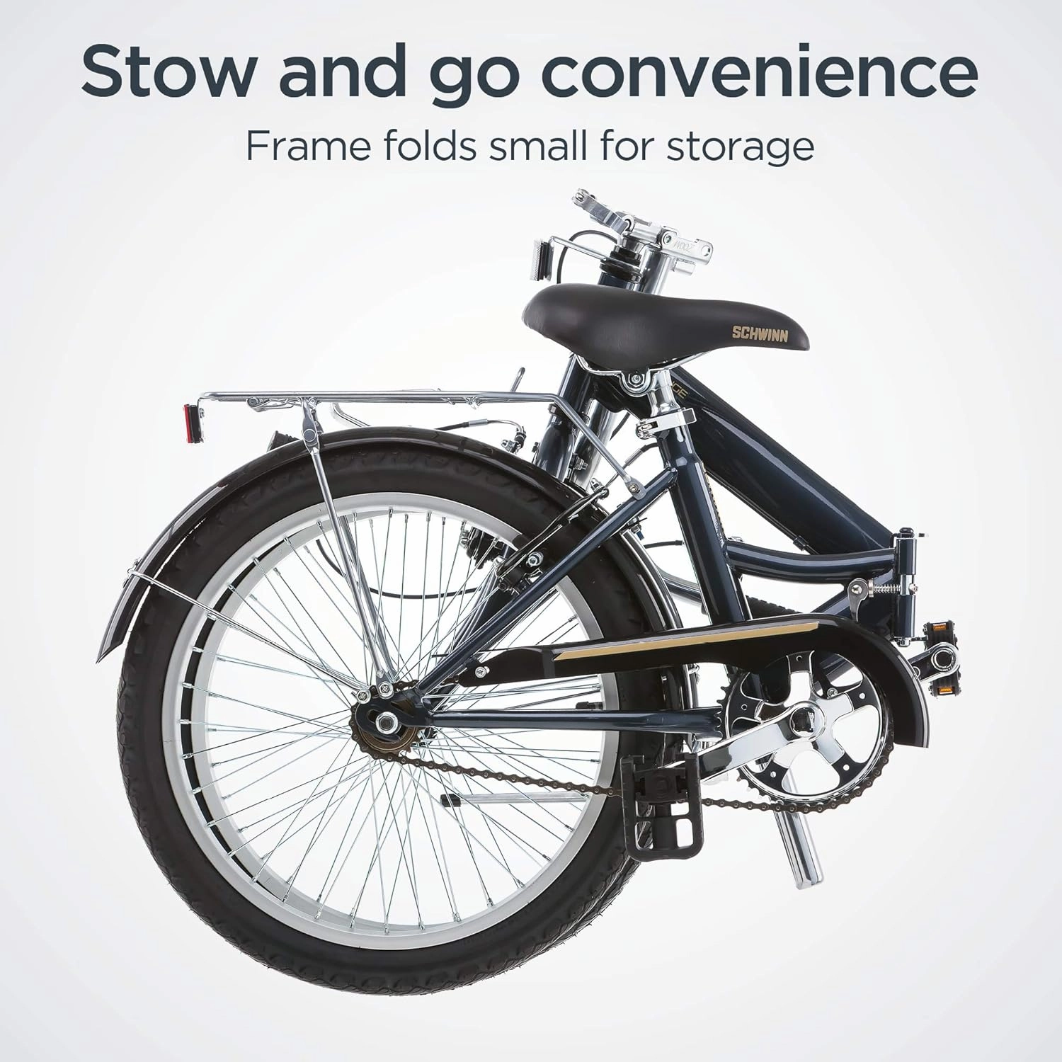 Schwinn Hinge Adult Folding Bike, 20-inch Wheels, Rear Carry Rack, Carrying Bag, Multiple Colors