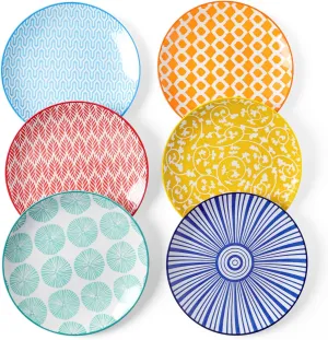Selamica Ceramic Dessert Plates Set of 6, 6 Inch Mini Dinner Plates for Cake Snacks Side Dish, Microwave & Dishwasher Safe