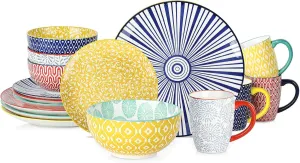 Selamica Ceramic Dinnerware Sets for 4, 16 Pieces Plates and Bowls Sets, Dishes set for 4-Chip and Scratch Resistant, Dishwasher&Microwave Safe, Assorted Colors