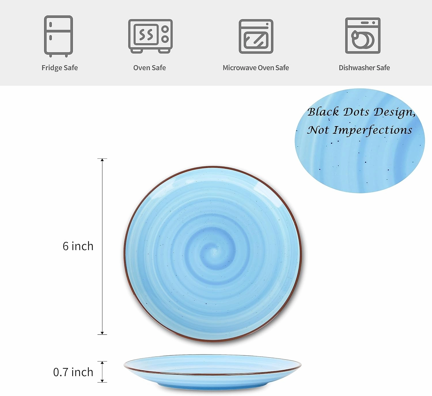 Selamica Ceramic Dessert Plates Set of 6, Small Salad Plates 6 Inch Appetizer Plates for Kitchen, Small Dinner Plates/Dishes for Cake Snacks Side Dish, Microwave Dishwasher Safe, Gradient Blue