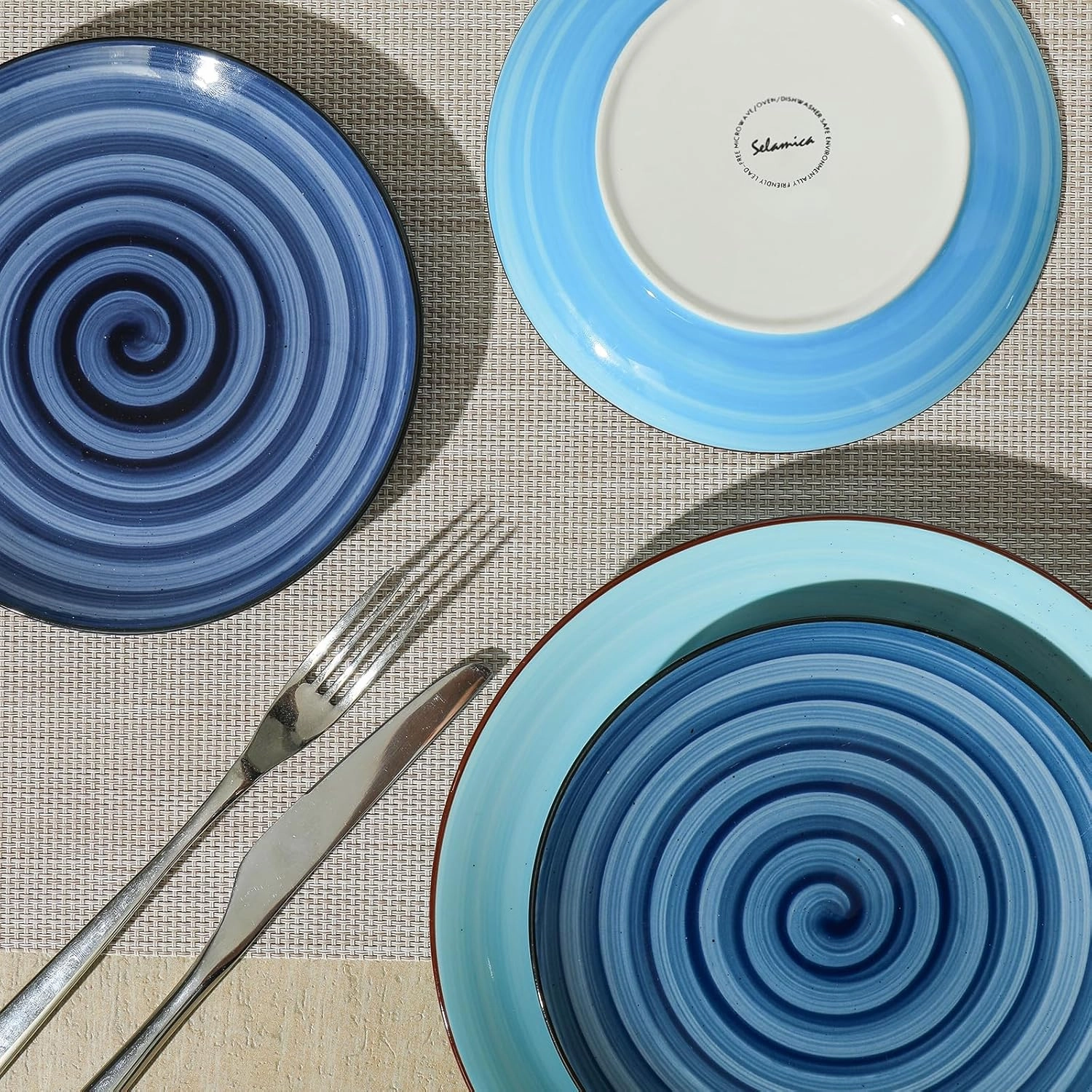Selamica Ceramic Dessert Plates Set of 6, Small Salad Plates 6 Inch Appetizer Plates for Kitchen, Small Dinner Plates/Dishes for Cake Snacks Side Dish, Microwave Dishwasher Safe, Gradient Blue