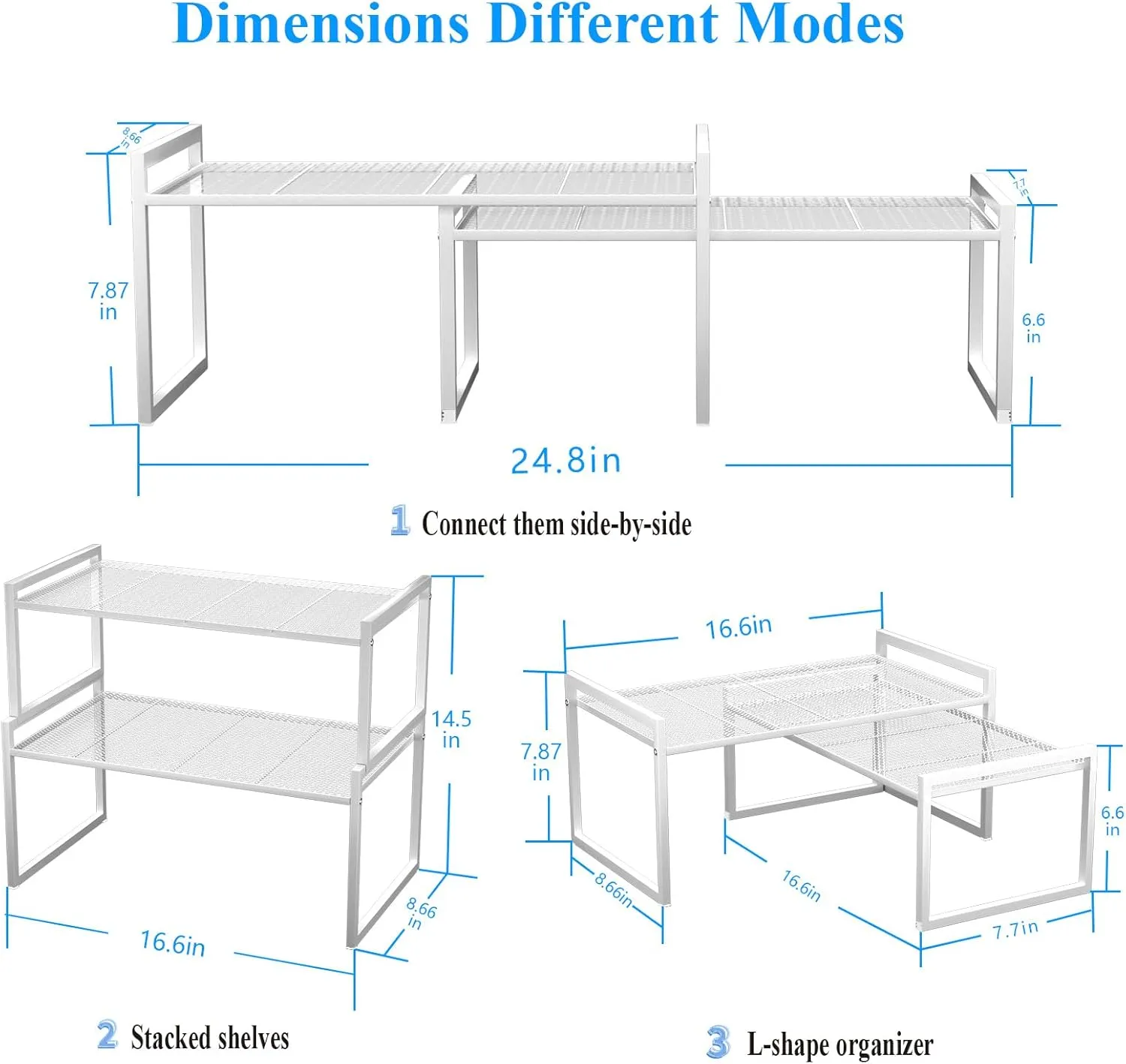 Set of 2 Kitchen Cabinet Organizer Shelf Stackable Sturdy Metal Counter Countertop Pantry Storage Rack