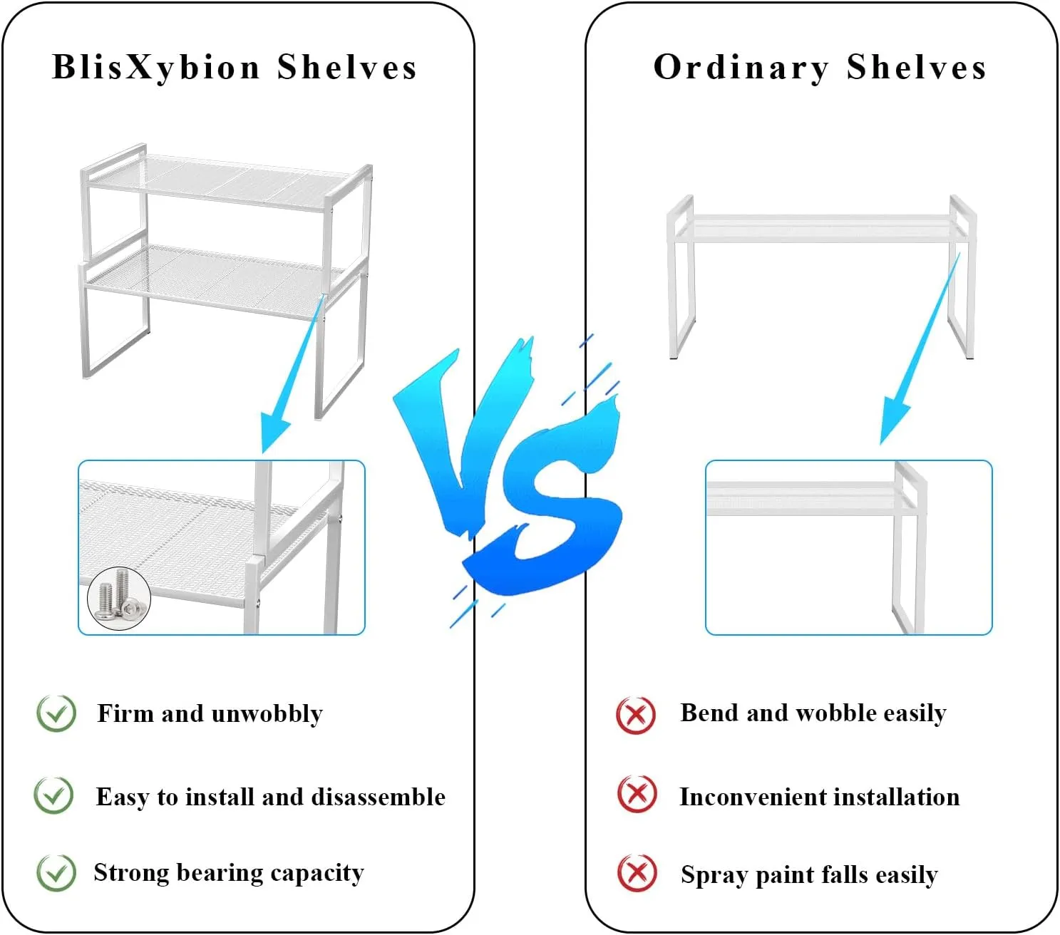 Set of 2 Kitchen Cabinet Organizer Shelf Stackable Sturdy Metal Counter Countertop Pantry Storage Rack
