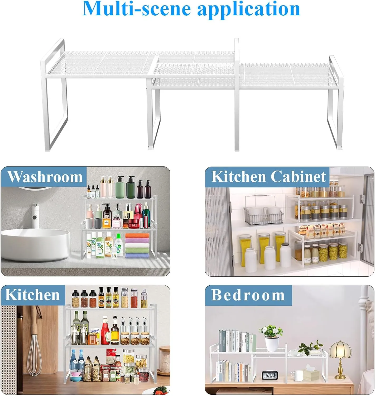 Set of 2 Kitchen Cabinet Organizer Shelf Stackable Sturdy Metal Counter Countertop Pantry Storage Rack