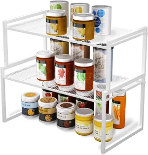 Set of 2 Kitchen Cabinet Organizer Shelf Stackable Sturdy Metal Counter Countertop Pantry Storage Rack