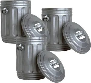 Set of 3 Silver Trash Cans for Wrestling Action Figures