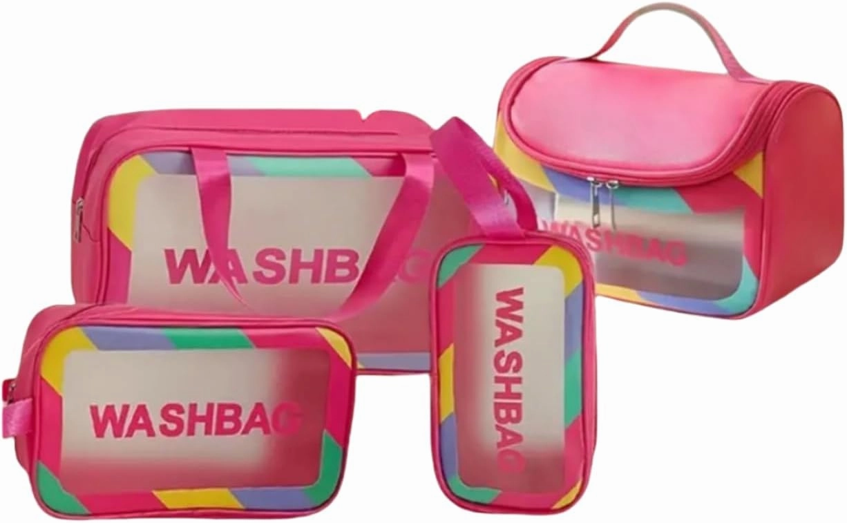 Set of 4 Women's Multifunctional Cosmetic Bags with a large capacity for travel and storage of makeup brushes and toiletries. It has a wet and dry separation design