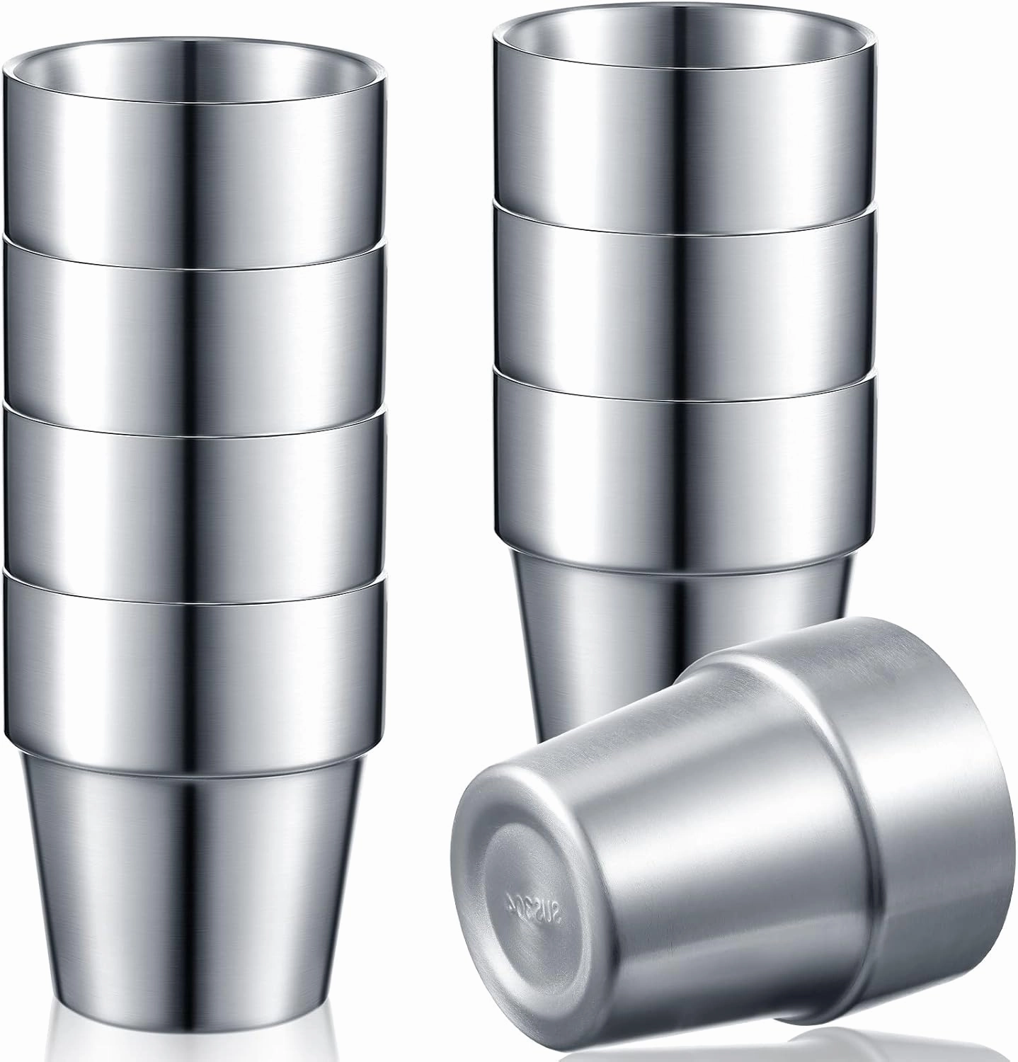 Set of 8 Stainless Steel Insulated Cup 10 oz Stackable Metal Cup Double Wall Vacuum Drinking Cups Camping Mugs Water Glasses Reusable Steel Cup for Kids Adults BBQ Camping Home