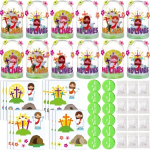 Shappy 12 Set Easter Snow Globe Craft Kit for Kids DIY Make Your Own Glitter Plastic Snow Globes Kits for Easter Religious Home Sunday School Activities