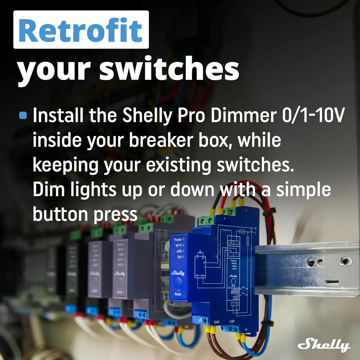 Shelly Pro Dimmer 0/1-10V PM | Wi-Fi & LAN Smart Dimmer with Power Metering | Home Automation | DIN Rail | Compatible with Alexa & Google Home | iOS Android App | No Hub | Dimmable Lights