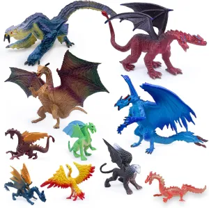 SIENON 10Pack Dragon Toy Figures, Assorted Colors and Styles Mini Mythical Figurines for Kids Birthday Cake Decoration Christmas Halloween Party Favors