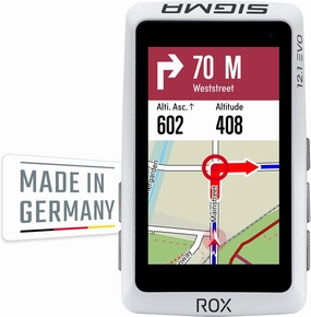 SIGMA Sport ROX 12.1 EVO GPS Bike Computer, White/Night Grey, Navigation, Workout, Indoor & Outdoor Training, Quick Mounting, E-Bike Ready, Smart Phone Connectivity, Lightweight, Basic Set