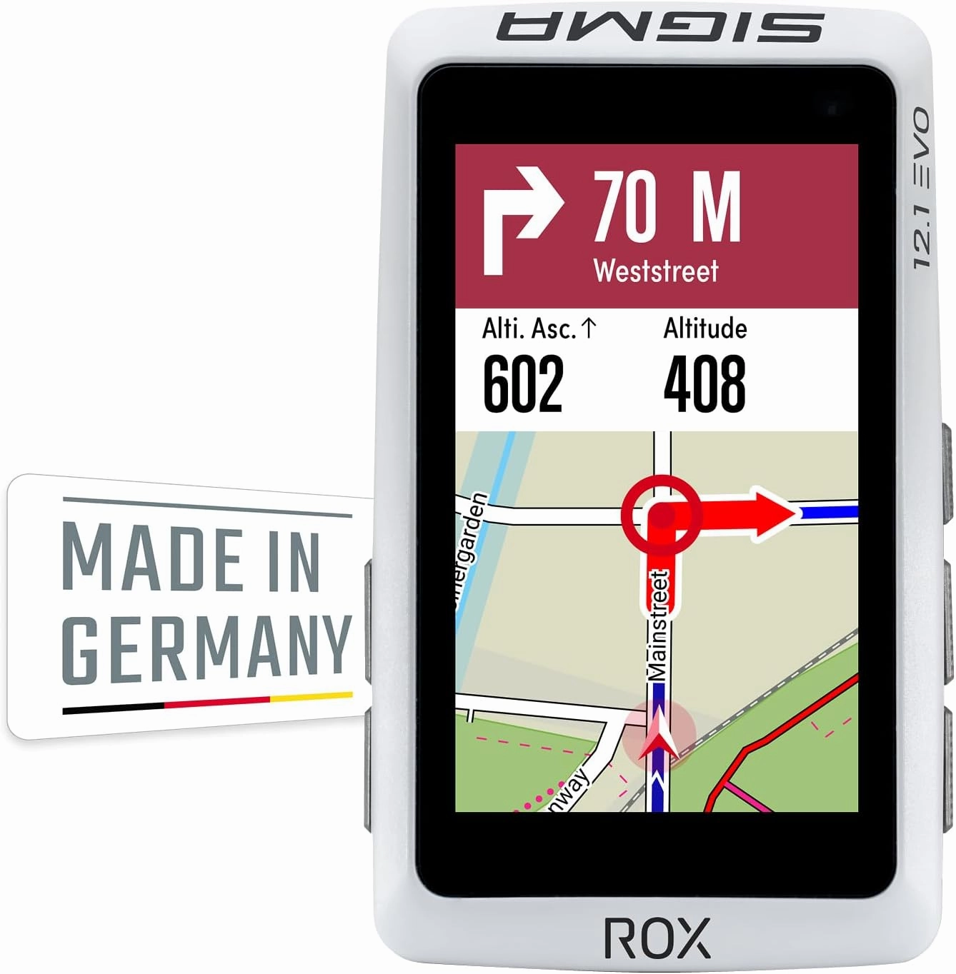 SIGMA Sport ROX 12.1 EVO GPS Bike Computer, White/Night Grey, Navigation, Workout, Indoor & Outdoor Training, Quick Mounting, E-Bike Ready, Smart Phone Connectivity, Lightweight, Basic Set