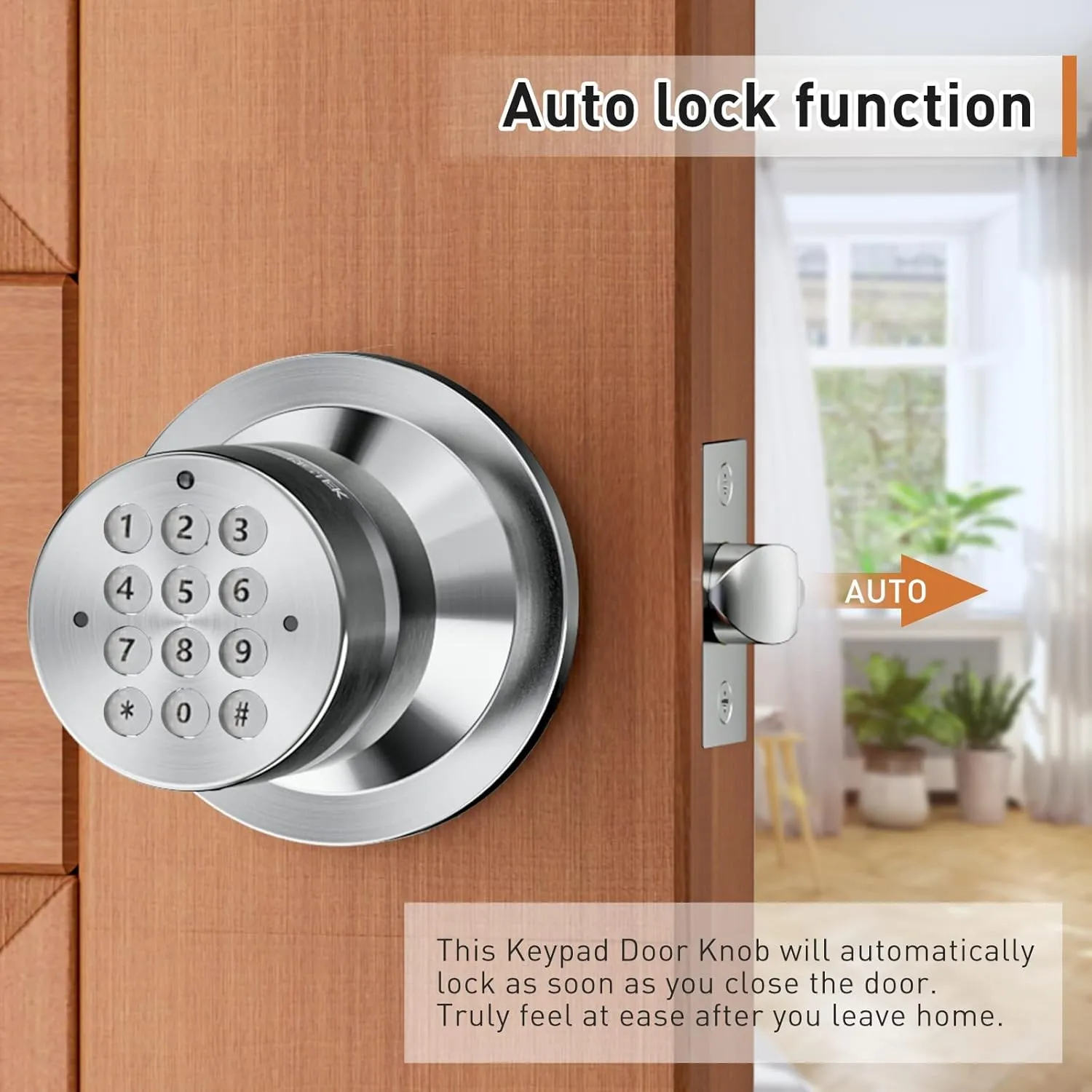 Signstek Keyless Entry Door Lock, Door Knob with Keypad, Smart Code Door Lock, Mute Mode, Passage Function, Easy to Install, Satin Nickel