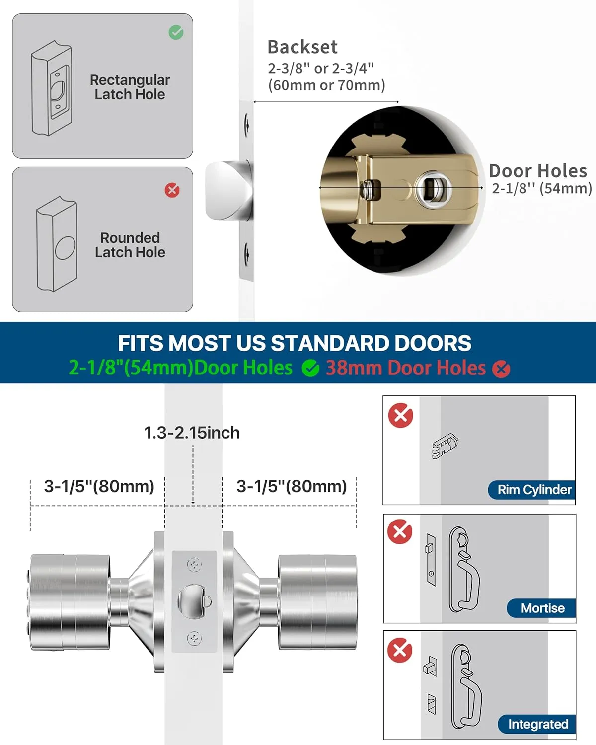 Signstek Keyless Entry Door Lock, Door Knob with Keypad, Smart Code Door Lock, Mute Mode, Passage Function, Easy to Install, Satin Nickel