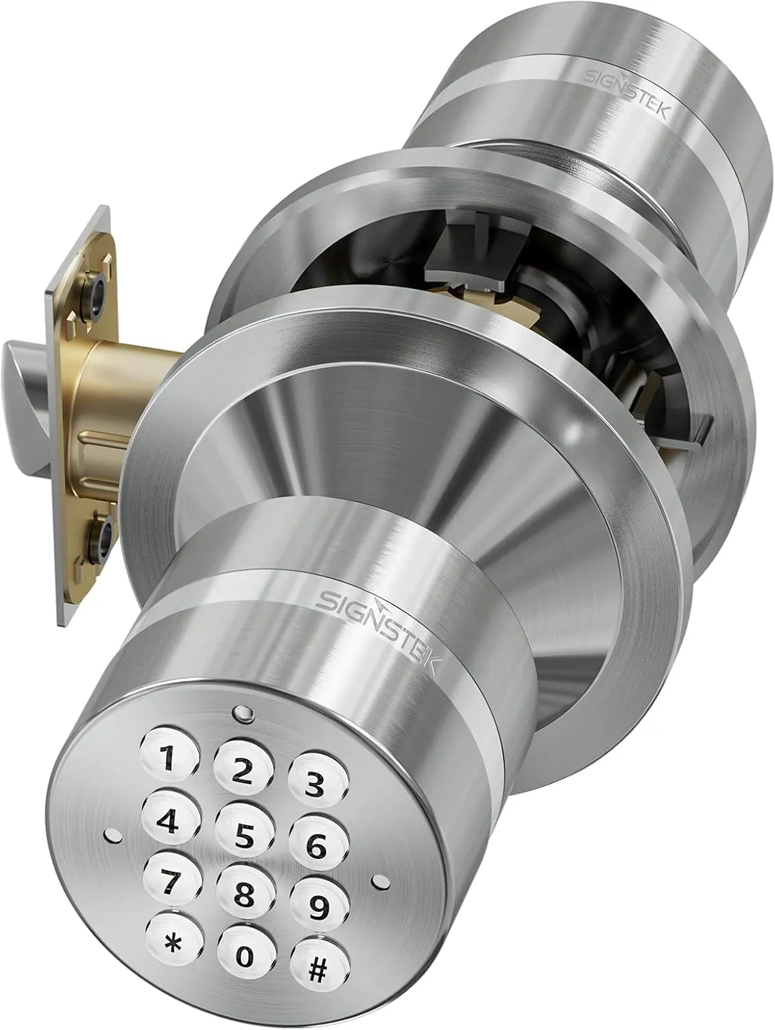 Signstek Keyless Entry Door Lock, Door Knob with Keypad, Smart Code Door Lock, Mute Mode, Passage Function, Easy to Install, Satin Nickel