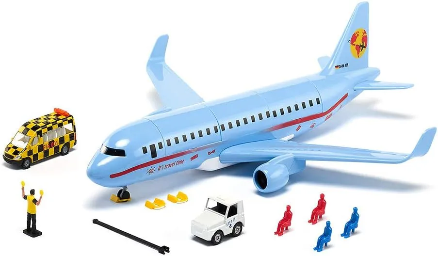 Siku 5402, Airliner with Accessories, Plastic, Light Blue, Multifunctional, Can be Combined Models of The Same Scale
