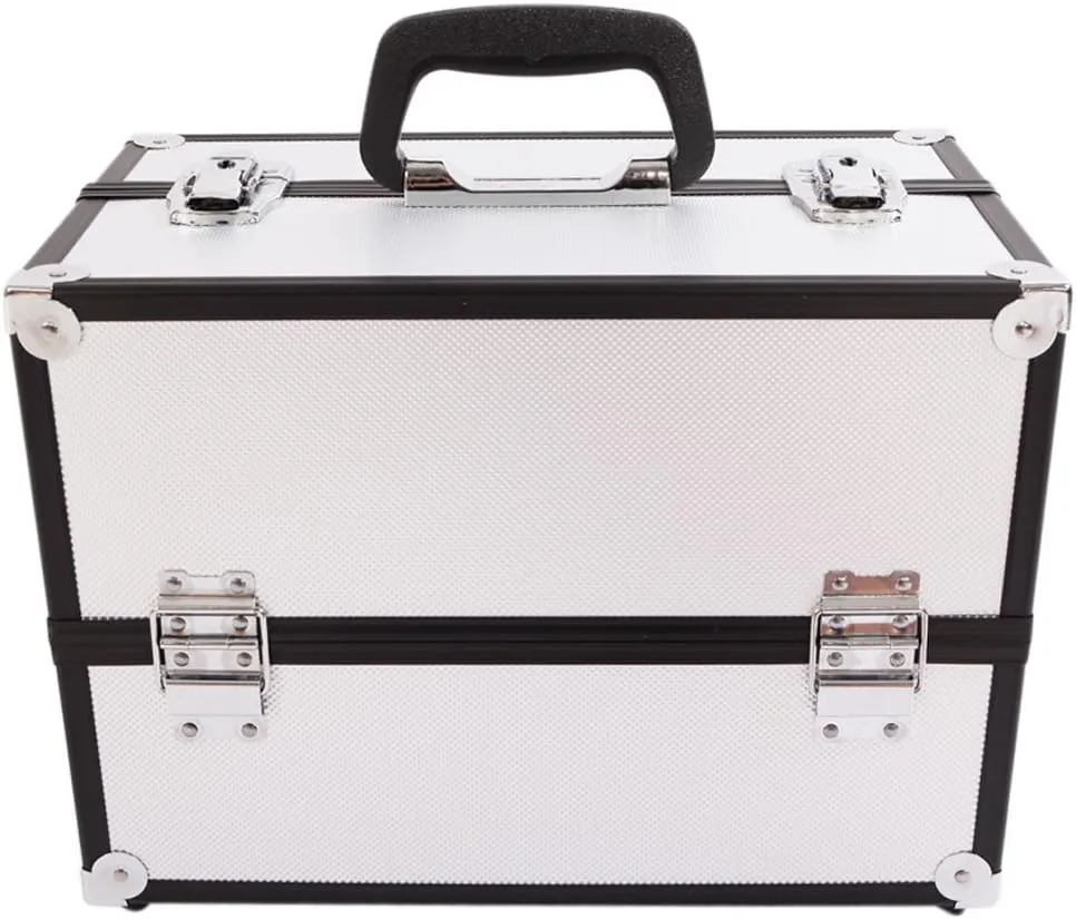 Silver Makeup Organizer Aluminum Cosmetic Storage Drawers, Makeup Storage Box for Lipstick Jewelry and Makeup Brushes, Stackable Vanity Organizer,Cosmetic Organizer with Mirror, 36 x 21.8 x 25.7CM