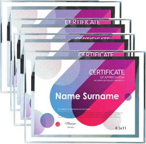 SIMON'S SHOP 4 Pack Picture Frames 8.5 x 11 Frames for Certificates and Awards 8 1/2 x 11 Wall and Tabletop Frame Set, Clear with Silver Trim