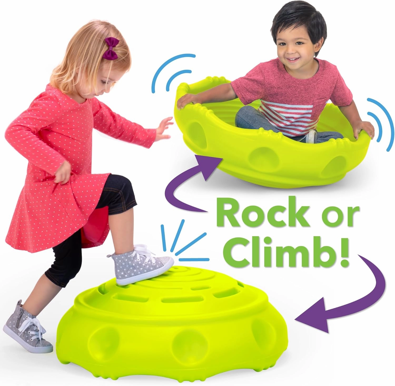 Simplay3 Two Sided Rock Around Wobble Disk and Climbing Dome for Toddlers and Kids - Rocking and Climbing - Indoor/Outdoor - Green, Made in USA (Green, 1 Pack)