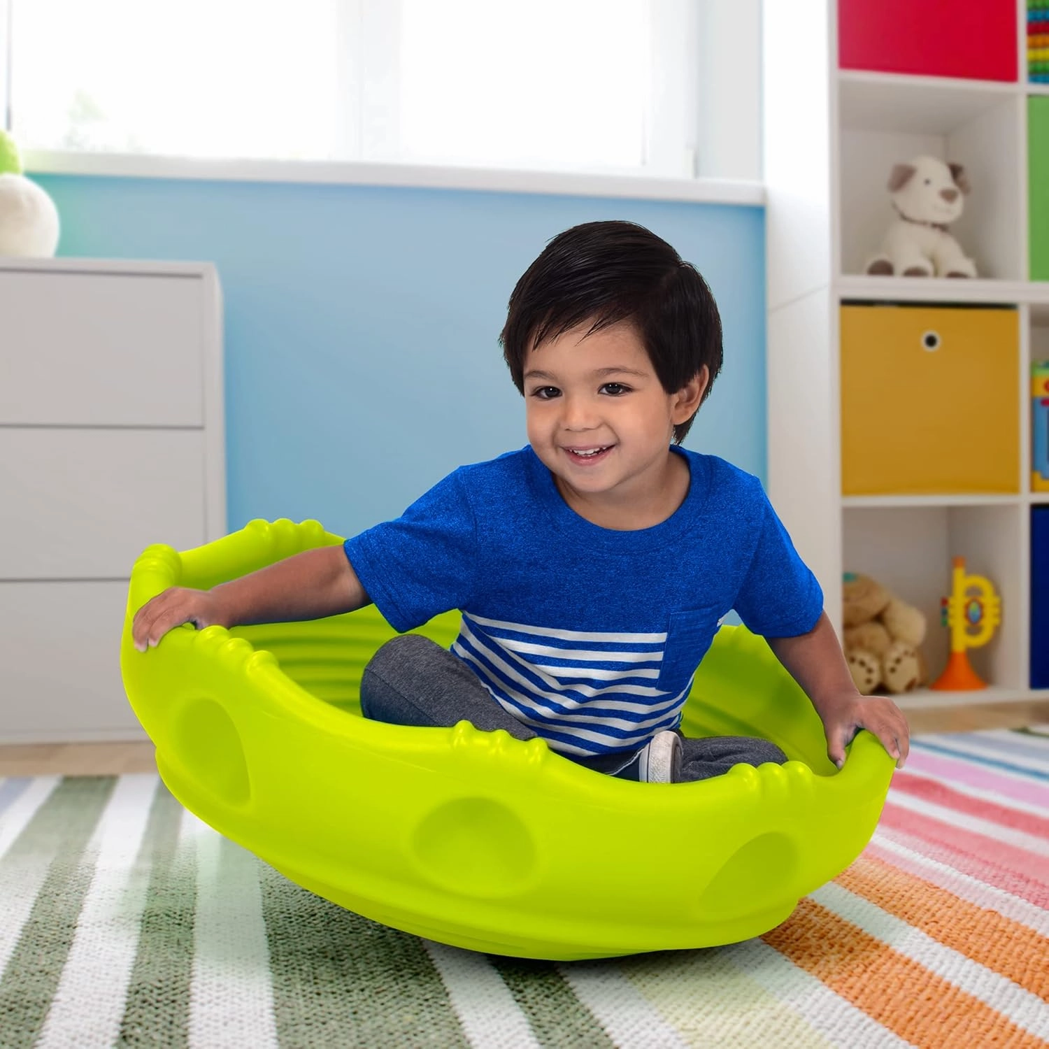 Simplay3 Two Sided Rock Around Wobble Disk and Climbing Dome for Toddlers and Kids - Rocking and Climbing - Indoor/Outdoor - Green, Made in USA (Green, 1 Pack)