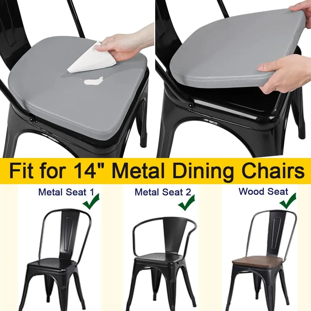 SINOSSO Modern Faux Leather 14" Metal Chair Cushions Set of 4, Leathaire Magnetic Chair Pads for Dining Kitchen Cafe Bistro Stackable Chairs (U-Shape, Dark Gray, 4)