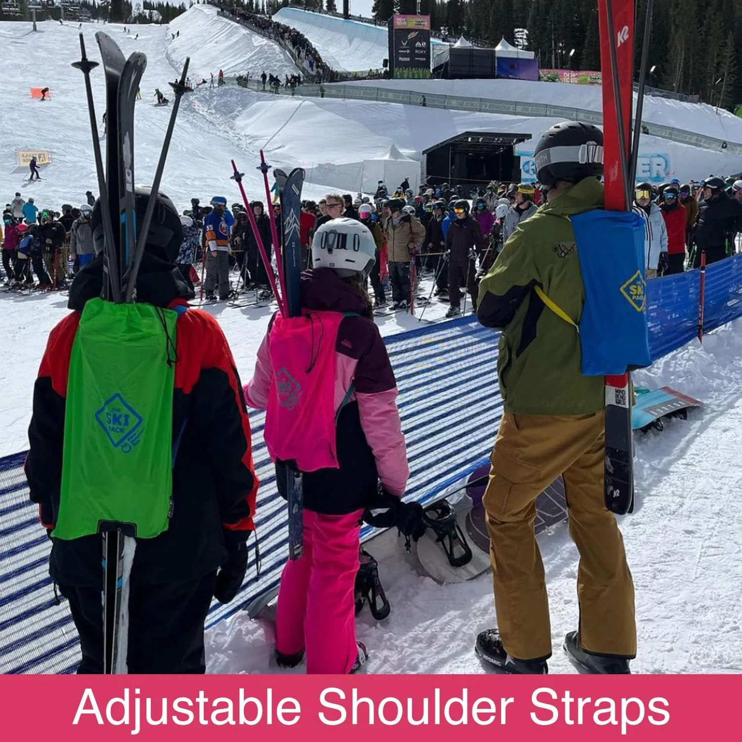Ski Bag Backpack Carrier | Adjustable Straps Personalize to Fit | Lightweight Ski and Pole Transport | Great for Families, Men, Women, Kids