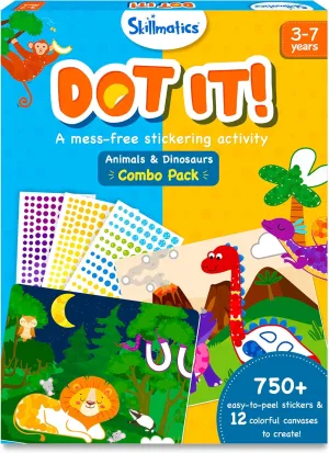 Skillmatics Dot It Sticker Art - Animals & Dinosaurs Combo, Mess-Free Fun for Kids, 750  Stickers, Craft Kits, DIY Scrapbooking Activity, Travel Toys, Gifts for Ages 3, 4, 5, 6, 7