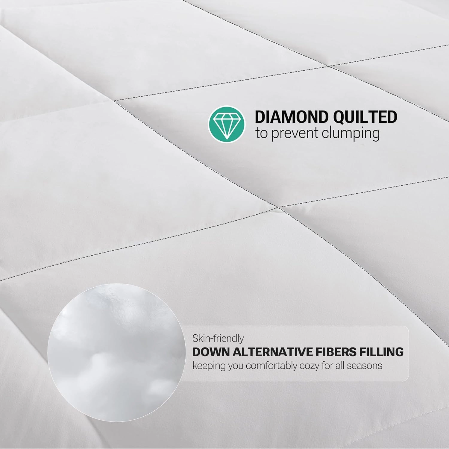 Sleep Philosophy HeiQ Temperature Regulating Comforter Diamond Quilted Design, Oversized Duvet Insert, All Season thermoregulation Bedding, Full/Queen(90"x94") White