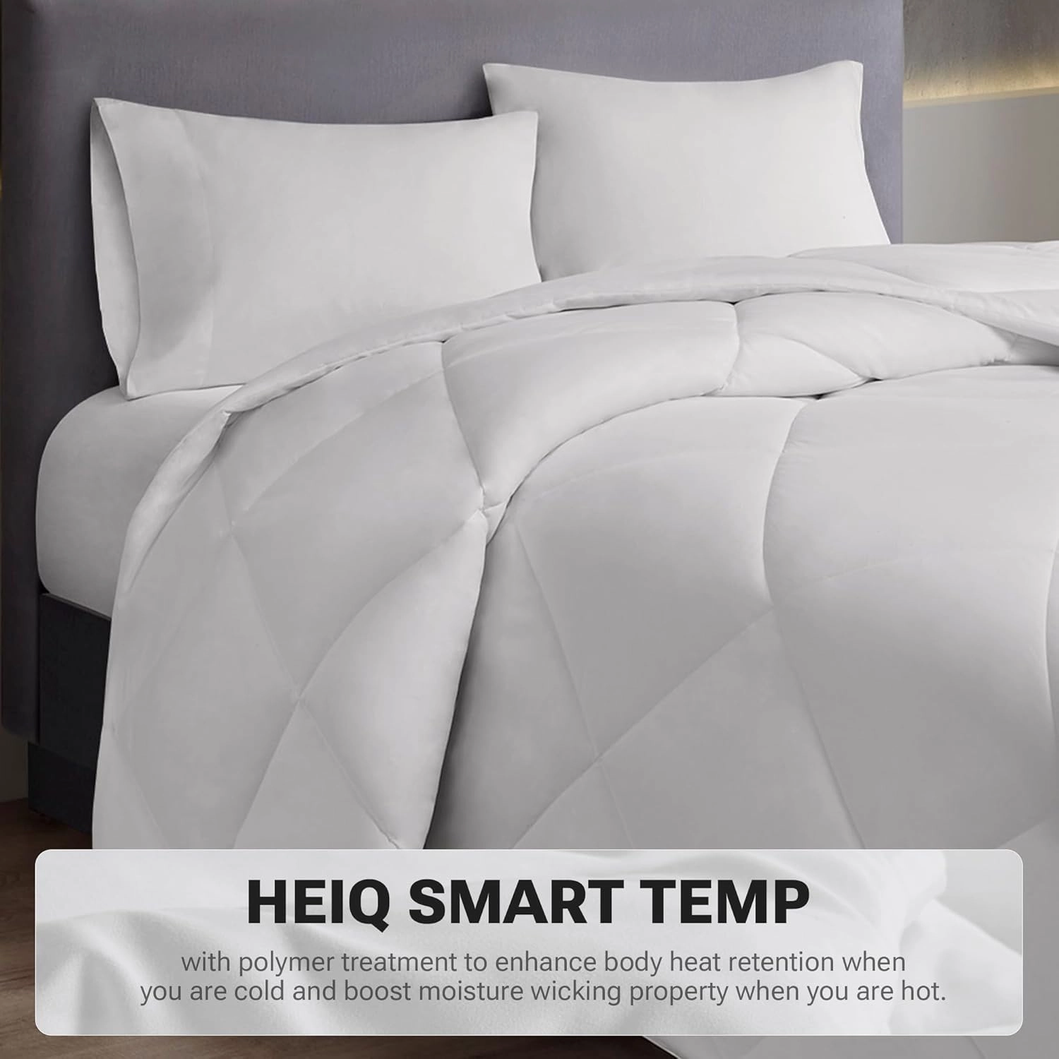 Sleep Philosophy HeiQ Temperature Regulating Comforter Diamond Quilted Design, Oversized Duvet Insert, All Season thermoregulation Bedding, Full/Queen(90"x94") White