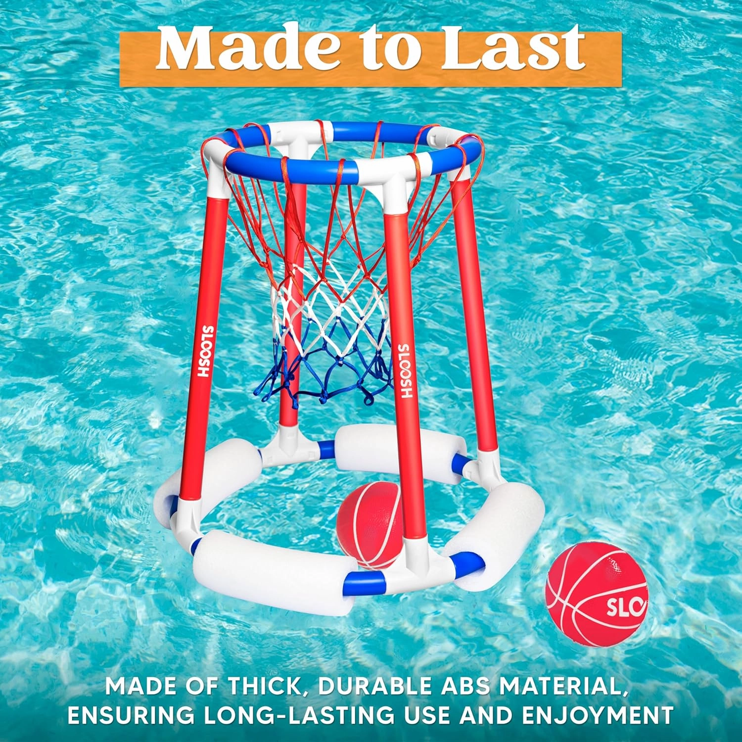 Sloosh Pool Basketball Hoop Toys, Floating Basketball Pool Game, Swimming Floats Toys with Balls Pump, Summer Outdoor Water Play Toy for Kids and Adults (Red Blue)