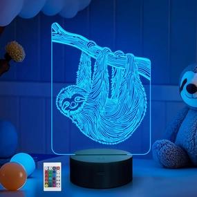 Sloth Night Light, 3D LED Optical Illusion Sloth Lamp with Remote Control and Timer, Christmas Birthday Gifts for Sloth Lovers Kids Adults (Sloth)
